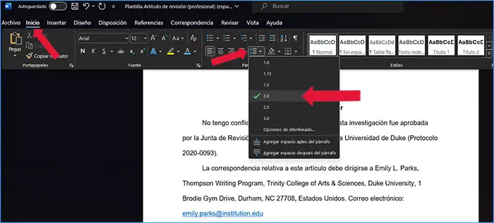 Formato APA: Interlineado (Hacer un Formato APA en Word - Guía paso a paso) | apa.org.es