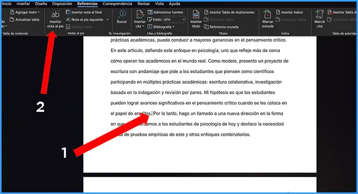 Formato APA: Notas al pie de página (Hacer un Formato APA en Word - Guía paso a paso) | apa.org.es