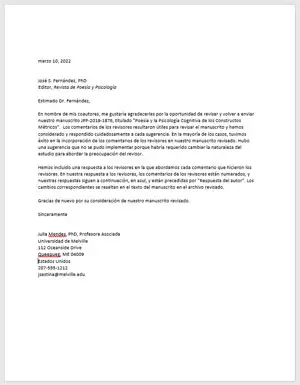 Ejemplo: Plantilla de carta de presentación de un manuscrito revisado y reenviado (Pautas de estilo APA) | apa.org.es